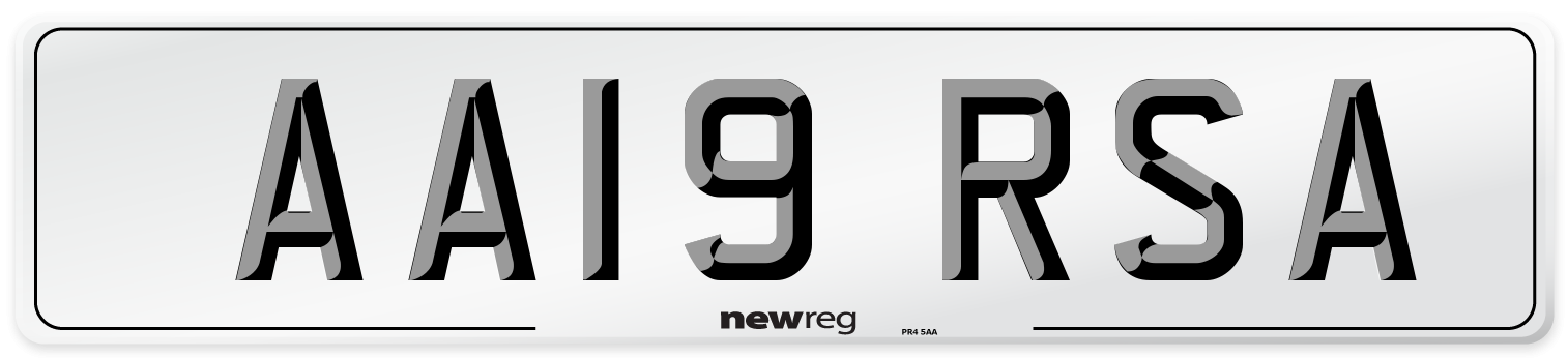 AA19 RSA Number Plate from New Reg